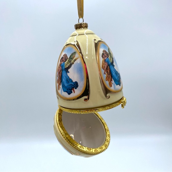 Mr. Christmas Valerie Parr Hill Musical Egg Ornament Trinket Yellow Angels WORKS - Picture 2 of 11